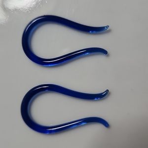 14G Blue Glass Omega Earrings